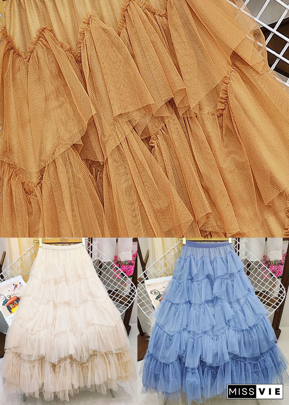 Apricot Tulle A Line Skirts High Waist Exra Large Hem Summer