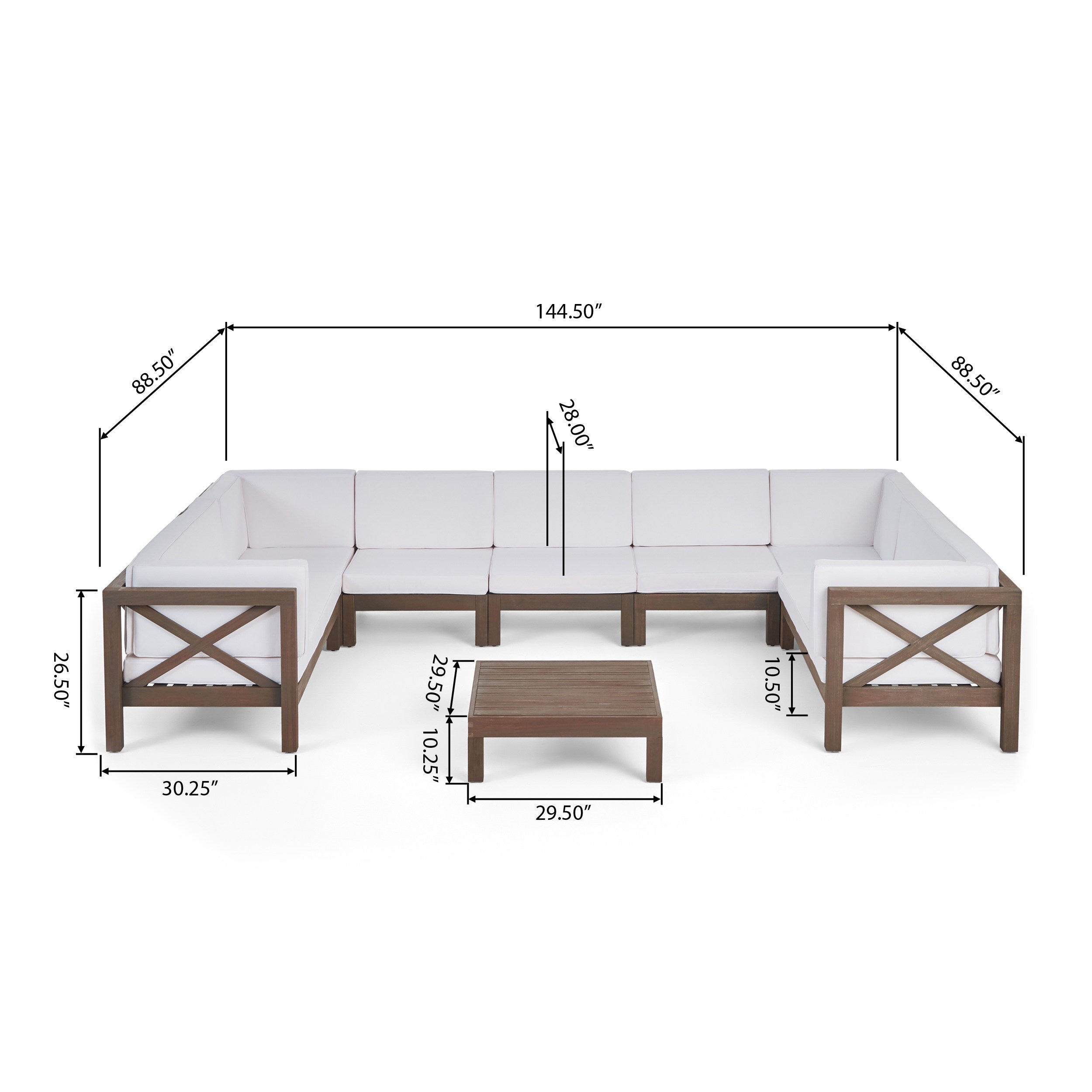 Isabella Outdoor 9 Seater Acacia Wood Sectional Sofa Set