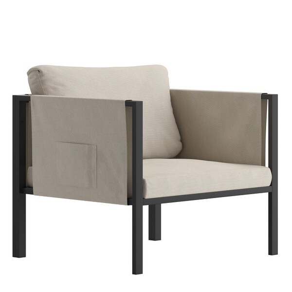 Steel Frame Patio Chair with Included Cushions and Storage Pockets