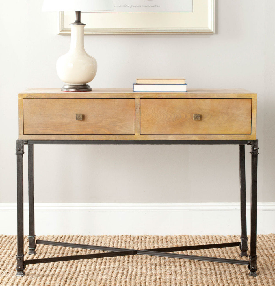 Roni 2 Drawer Console Natural   Industrial   Console Tables   by Peachtree Fine Furniture  Houzz