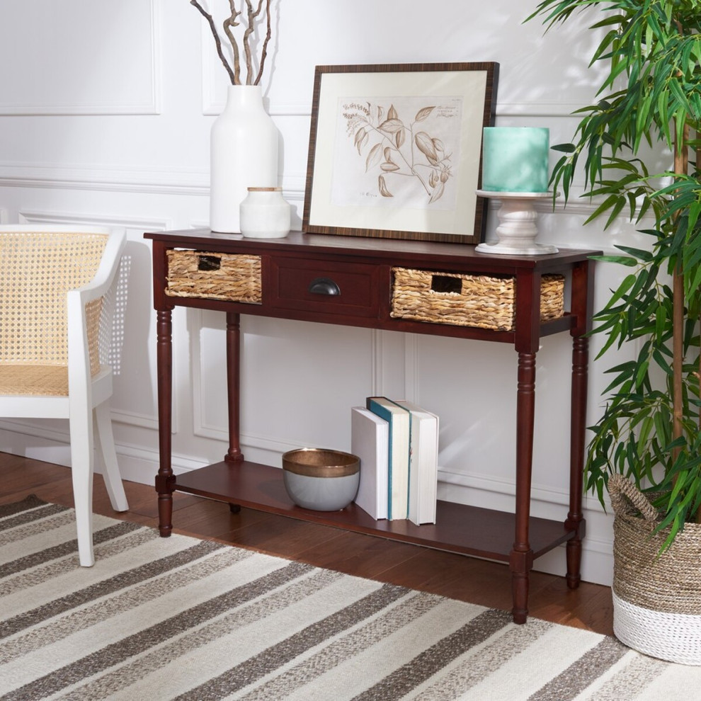 Marissa Console Table With Storage Cherry   Traditional   Console Tables   by Rustic Home Furniture Deco  Houzz