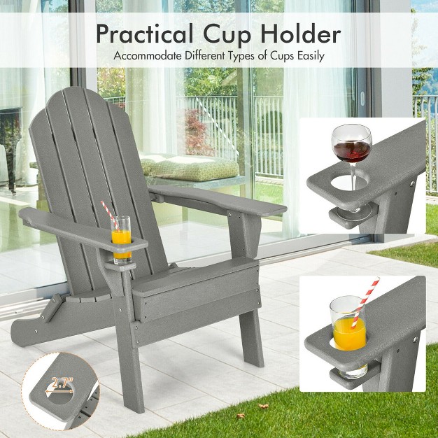 Costway Patio Folding Adirondack Chair Weather Resistant Cup Holder Yard