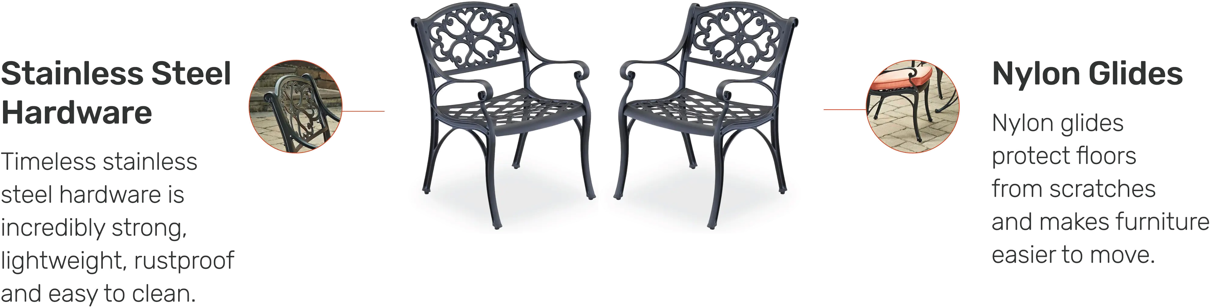 Sanibel Black Outdoor Chair Pair with Orange Cushions