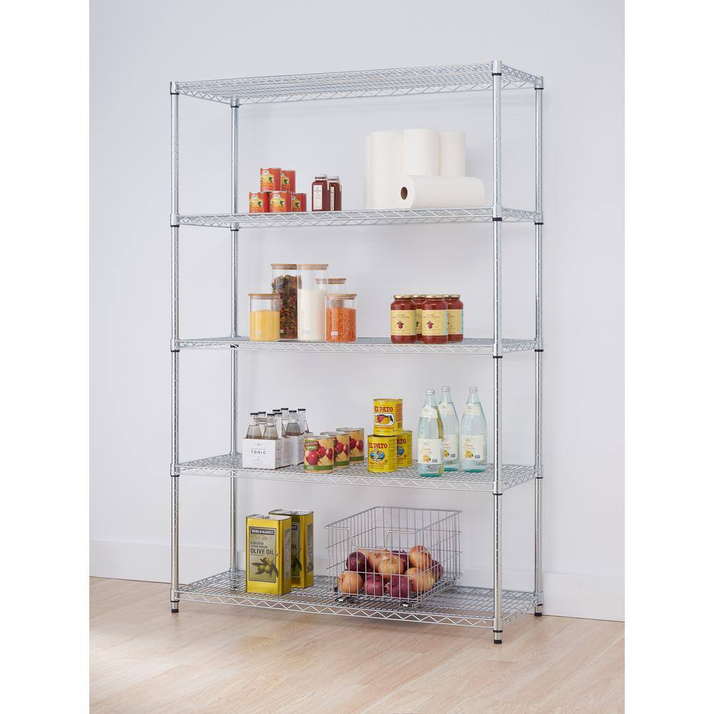 HDX 5-Tier Commercial Grade Heavy Duty Steel Wire Shelving Unit in ChromeMax (72 in. W x 72 in. H x 24 in. D) HD247272-5RCCPS