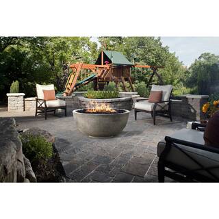 Natco Sonoma 39 in. x 18 in. Round Cement Natural Gas Fire Pit Kit Bowl in Pewter with 54 lbs. Bag of 0.75 in. Black Lava Rock MS6NG