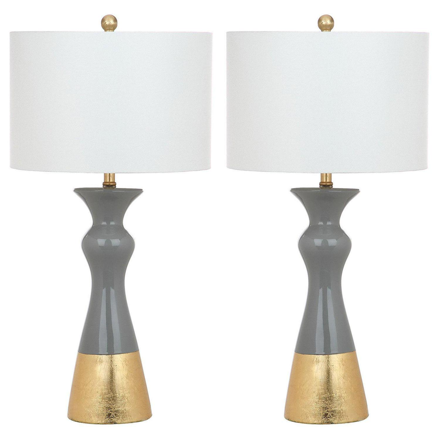 Safavieh Iris 30.5 in. H Mid-Century Table Lamp， Grey/Gold， Set of 2