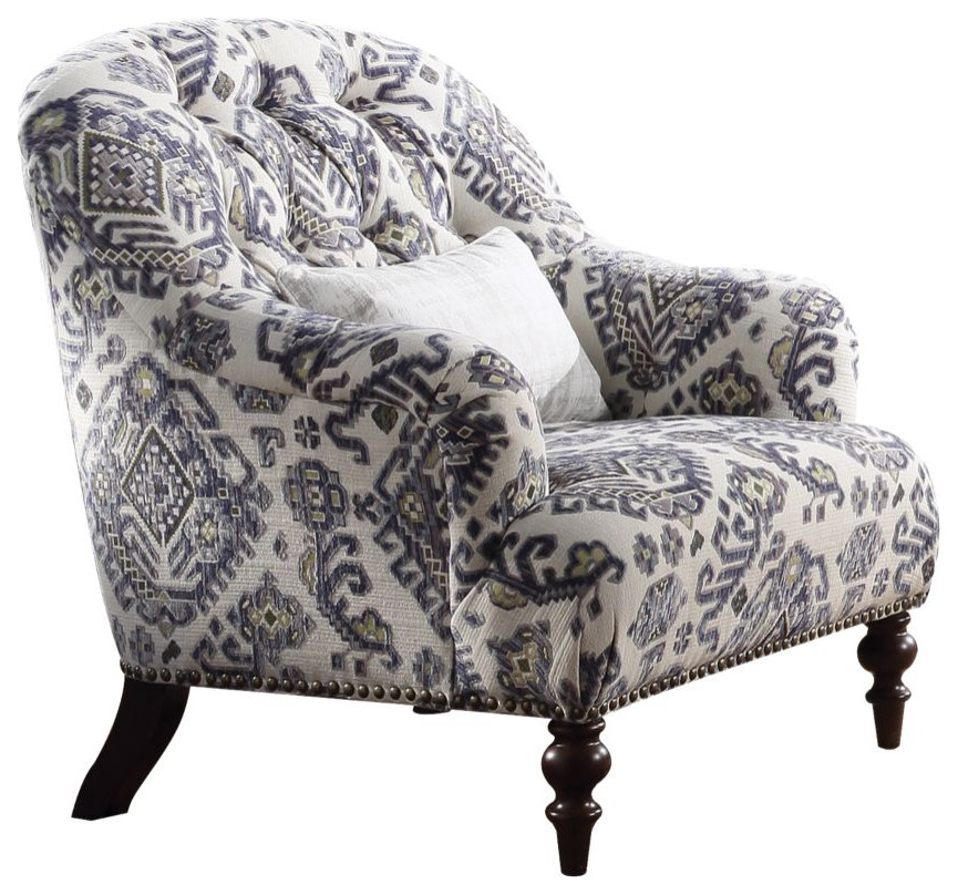 Acme Saira Chair With 1 Pillow Pattern Fabric   Traditional   Armchairs And Accent Chairs   by AMOC  Houzz