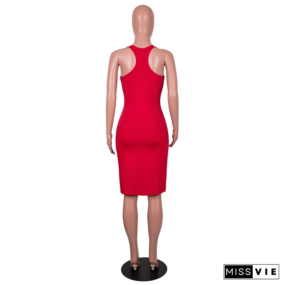 Sleeveless V-Neck Elastic Bodycon Basic Dresses