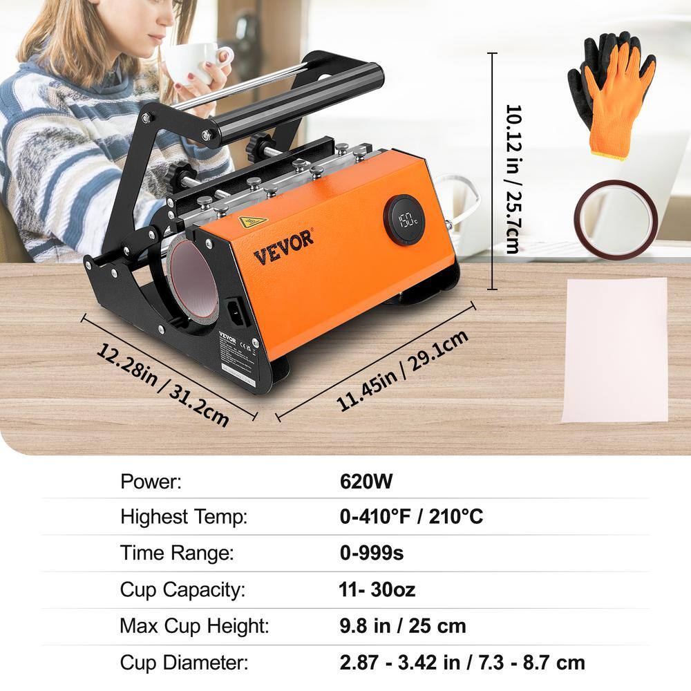 VEVOR Tumbler Heat Press 30 oz. Mug Heat Press Machine Sublimation Transfer Cup Heat Press with Heat-Resist Gloves and Tape SDKBJ600W30OZ607EV1