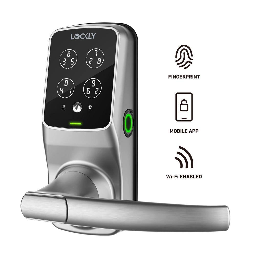 Lockly Secure PRO Satin Nickel Smart Alarmed Locks Latch with 3D Fingerprint and WiFi (Works with Alexa and Google Home) PGD 628W SN