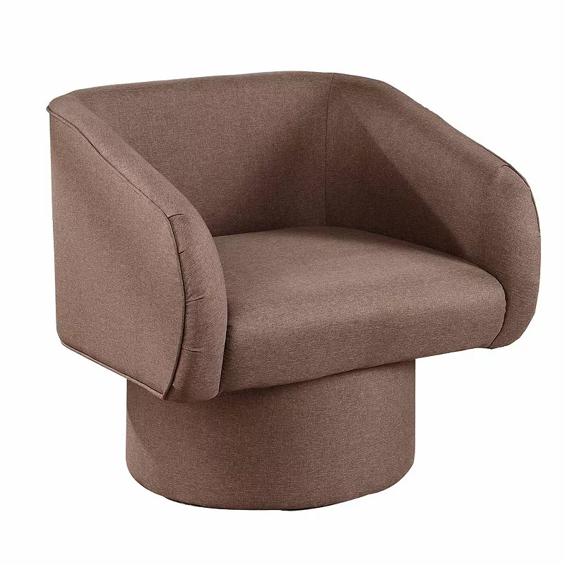 Tim 30 Inch Fabric Upholstered Accent Chair， 360 Swivel Seat， Brown