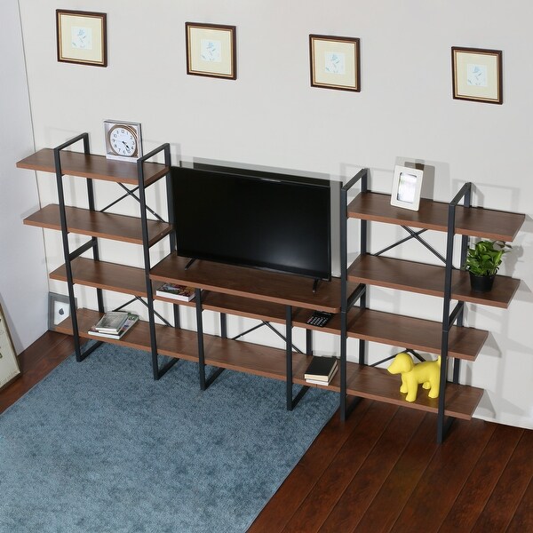 Davee Furniture Open Walnut Shelves 10-tier Entertainment TV Stand - 56.69*118.11*13.78 inches