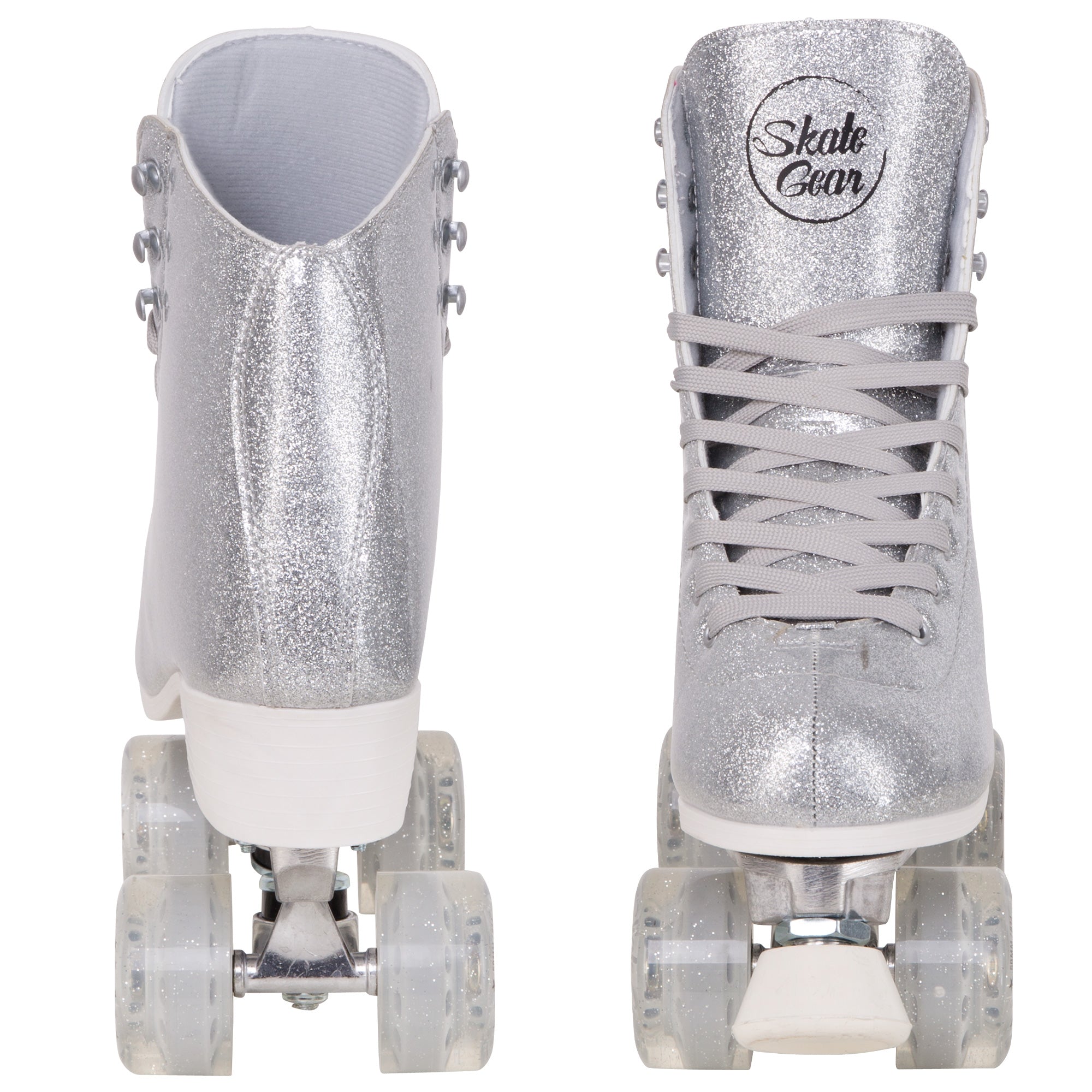 Cal 7 Sparkly Roller Skates for Indoor and Outdoor Skating， Faux Leather Quad Skate with Ankle Support and 83A PU Wheels for Kids and Adults (Silver， Men's 8/ Women's 9)