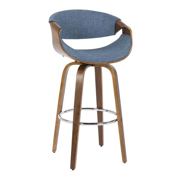 Curvini Modern Counter Stool， Walnut Wood and Blue Fabric - Set of 2 - 20.5