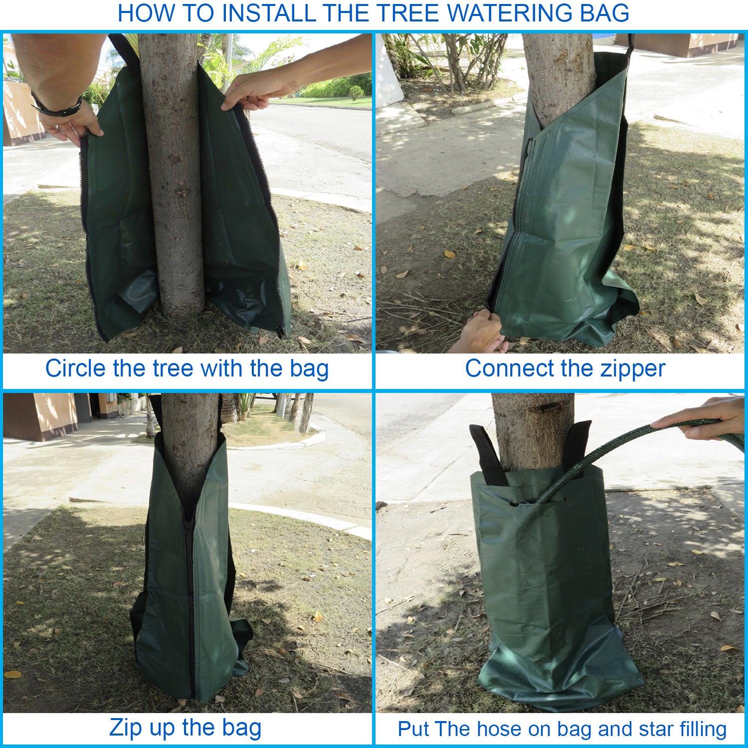 JM Gardens Tree Watering Bag 20 Gallons， Slow Release Drip Irrigation， Green PVC Material