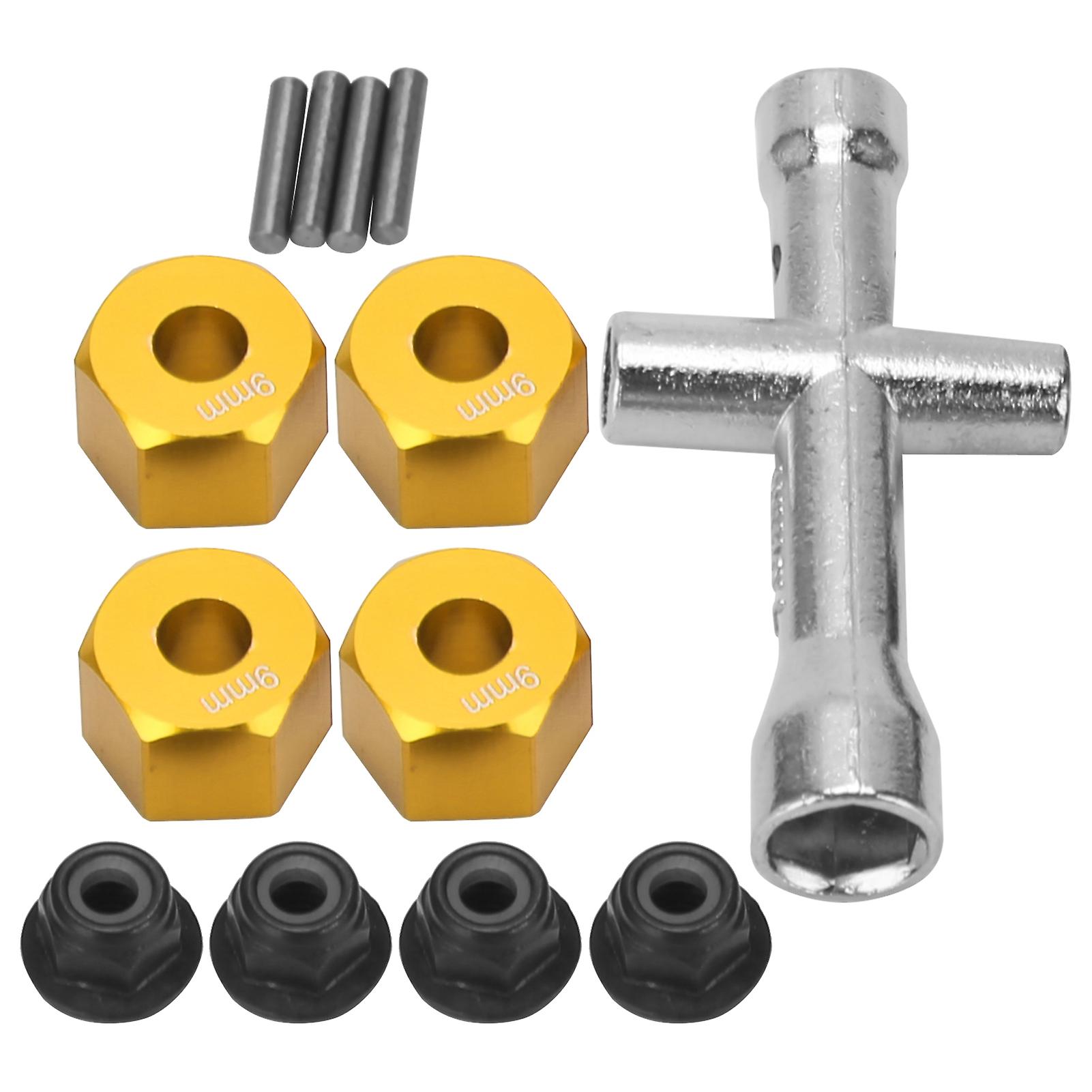 12mm Wheel Hex Hub Adapter 9mm Thick M4 Flange Lock Nuts Cross Wrench Set For 1/10 Rc Cargold