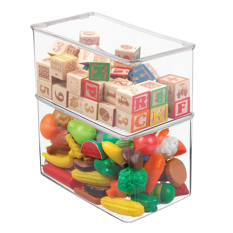 mDesign Plastic Stackable Toy Storage Container Box， Hinge Lid， 2 Pack