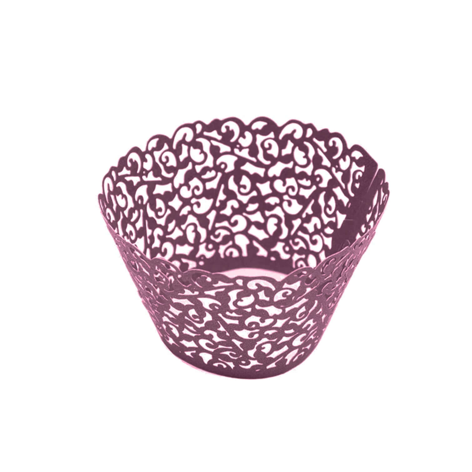 25 Pack Purple Lace Laser Cut Paper Cupcake Wrappers, Muffin Baking Cup Trays