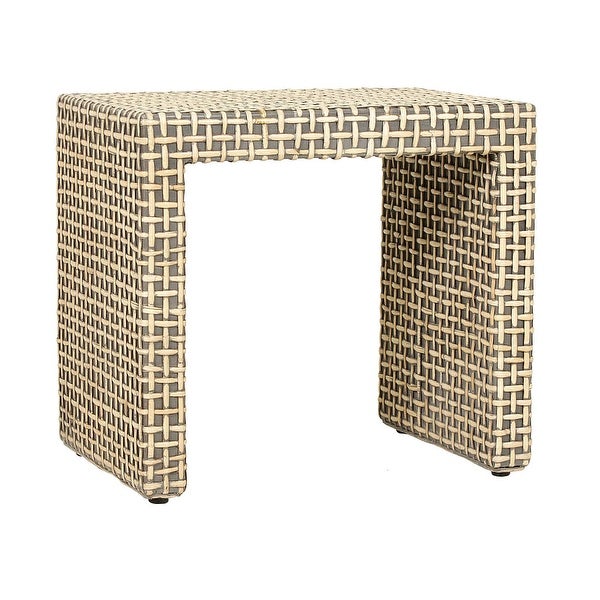 Natural Mahogany Wood and Rattan Sled Side Table