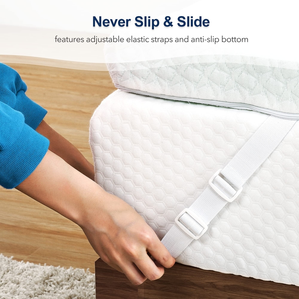 2 Inch Memory Foam Mattress Topper with Zippered Bamboo Cover