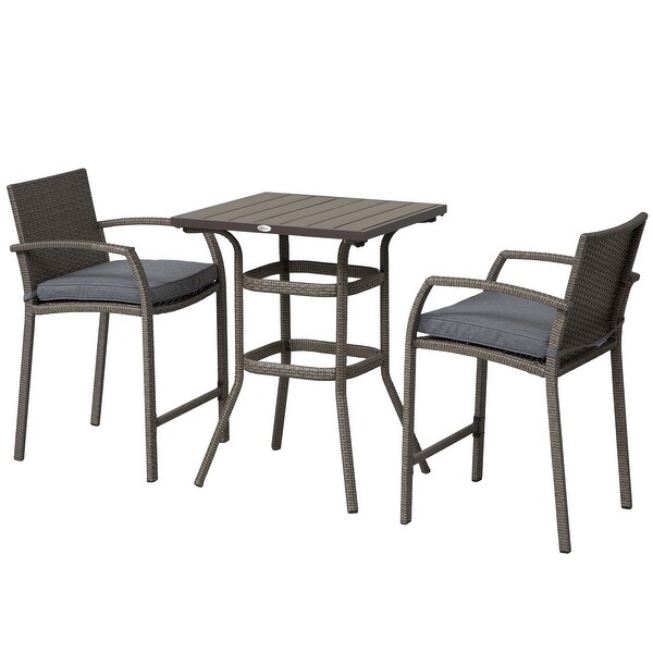 Outsunny 3piece Outdoor PE Rattan Patio Bar Table Conversation Set