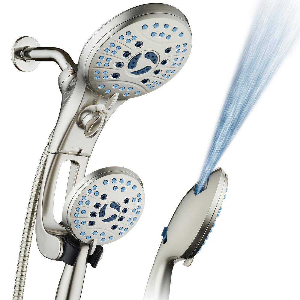 AQUACARE 50-Spray Patterns 2.5 GPM 6 in. Wall Mount Dual Shower Heads and Handheld Shower Head Antimicrobial in Satin Nickel 43238