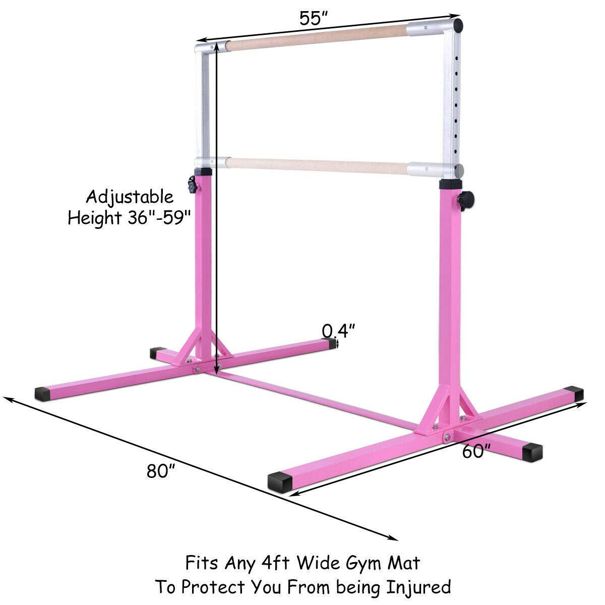 Gymnastic Training Bar, 3' to 5' Height Adjustable 1-4 Levels Exercise Kip Bar