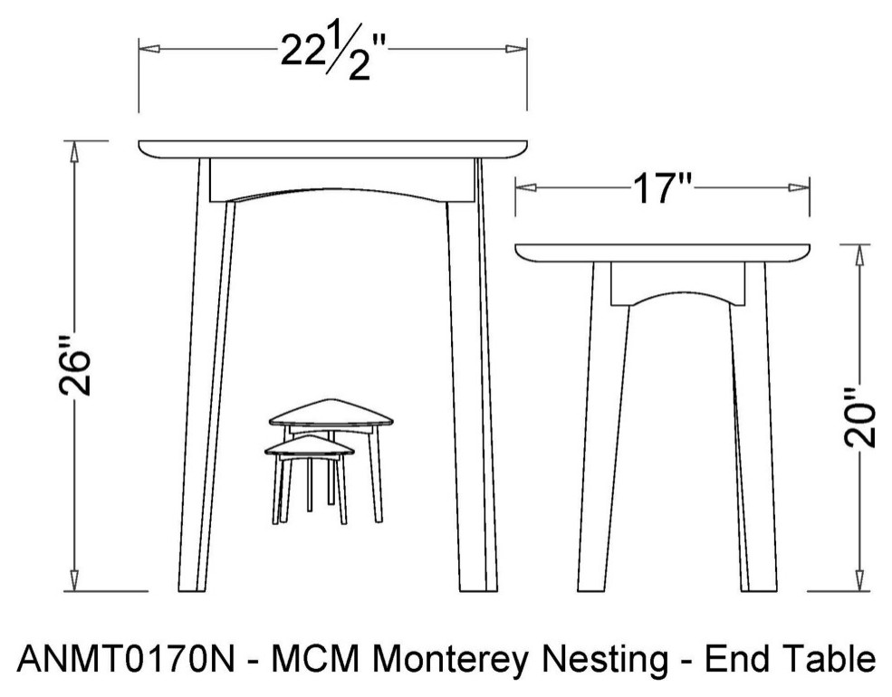 Monterey 24 quotWood Triangular Nesting End Tables  Set of Two  Warm Chestnut   Midcentury   Coffee Table Sets   by Bolton Furniture  Inc.  Houzz