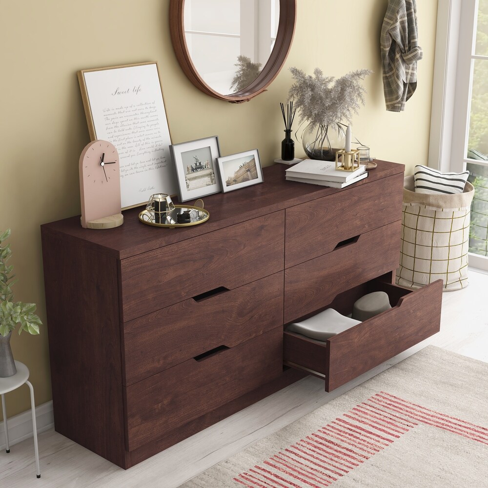 Marlone Contemporary 56 inch Wide 6 Drawer Double Dresser by Furniture of America