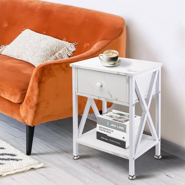 Side Table with Drawer and Open Storage Shelves