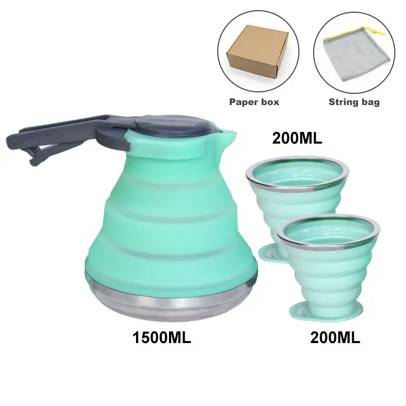 BPA free Silicone Cooking Utensils Set 1.5L Collapsible Kettle With Folding Cups Bowls For Picnic Camping Outdoor