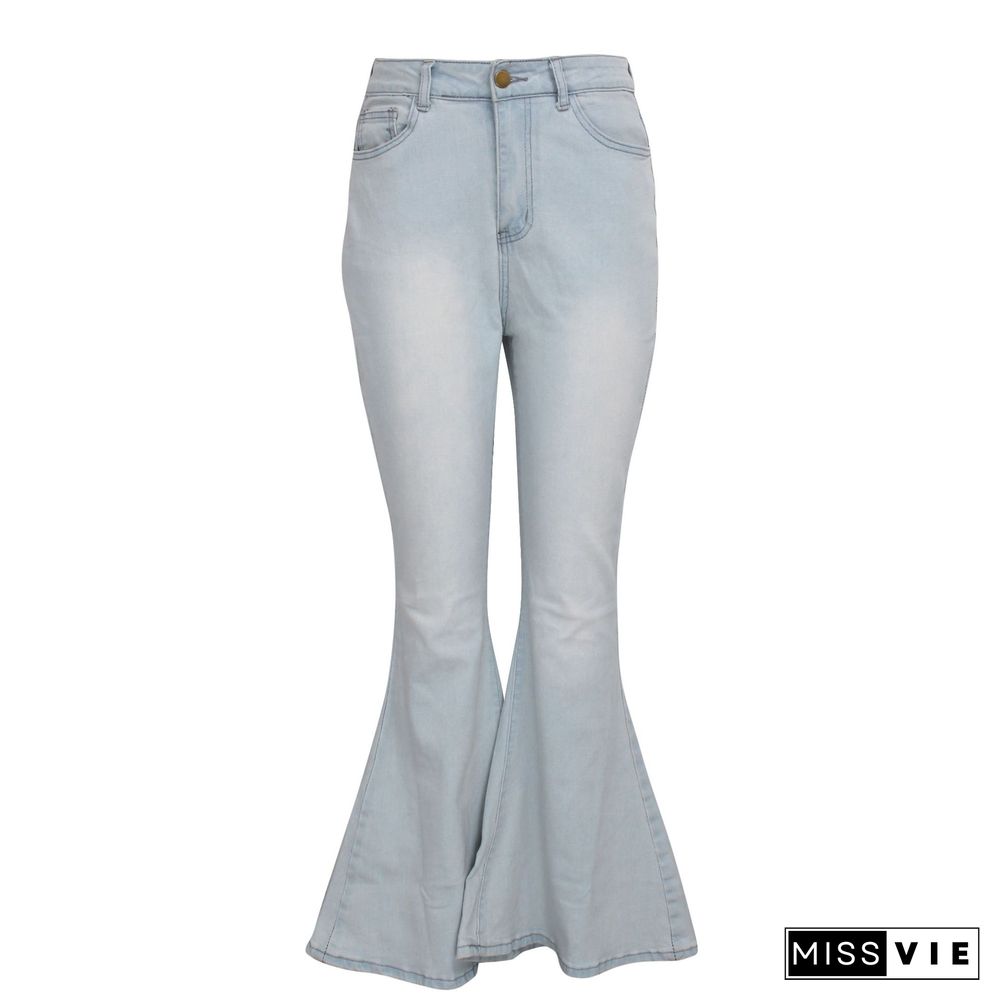 High Waist Full Length Slim Flare Jeans Pants