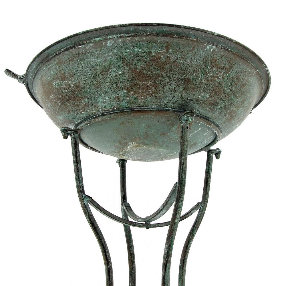 Zaer Ltd. International 2 Birds Iron Birdbath with Frosted Verdi Green ZR180387-VG