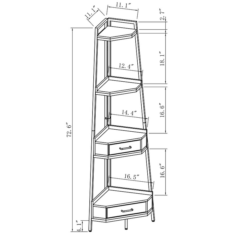 Corner Shelf with 2 Small Storage Cabinets  72.6'' Tall 4 tier Industrial Bookcase for Living Room  Office