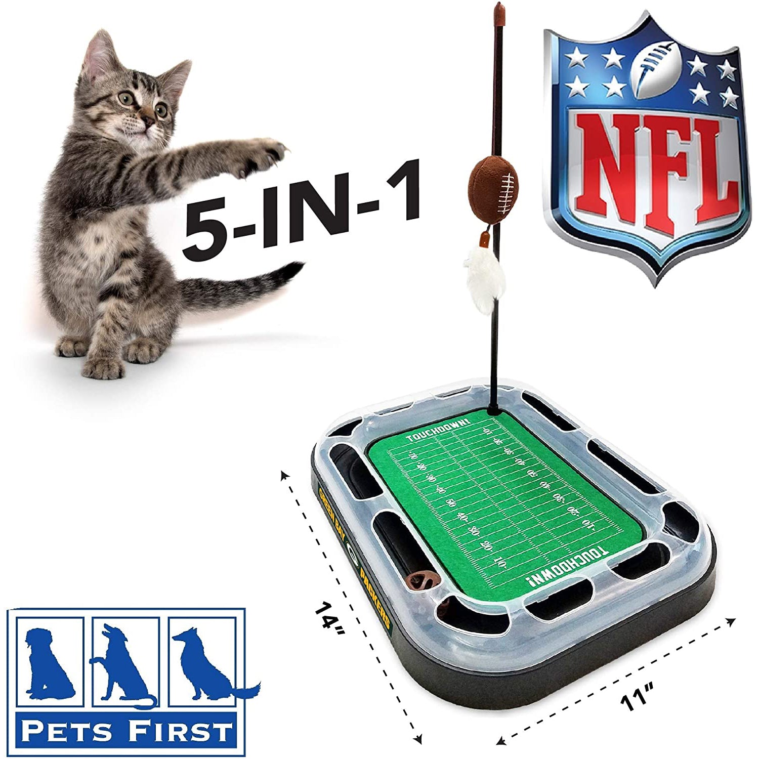 NFL Green Bay Packers CAT Scratcher Toy with Catnip Plush and Feather Cat and Kitty Toy