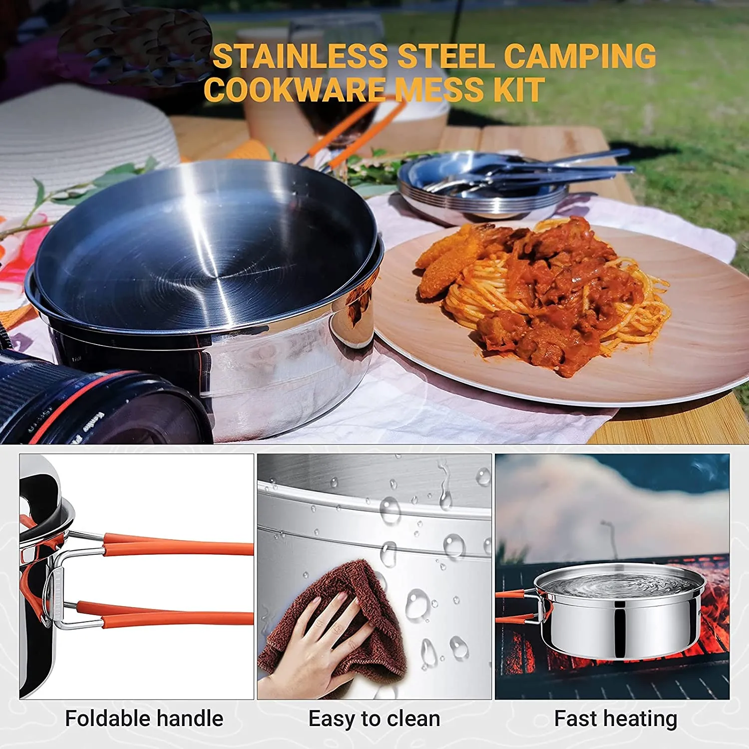 LARIBON High Efficiency Camping Cookware Cooking Set Polished Matt Finished Cookware