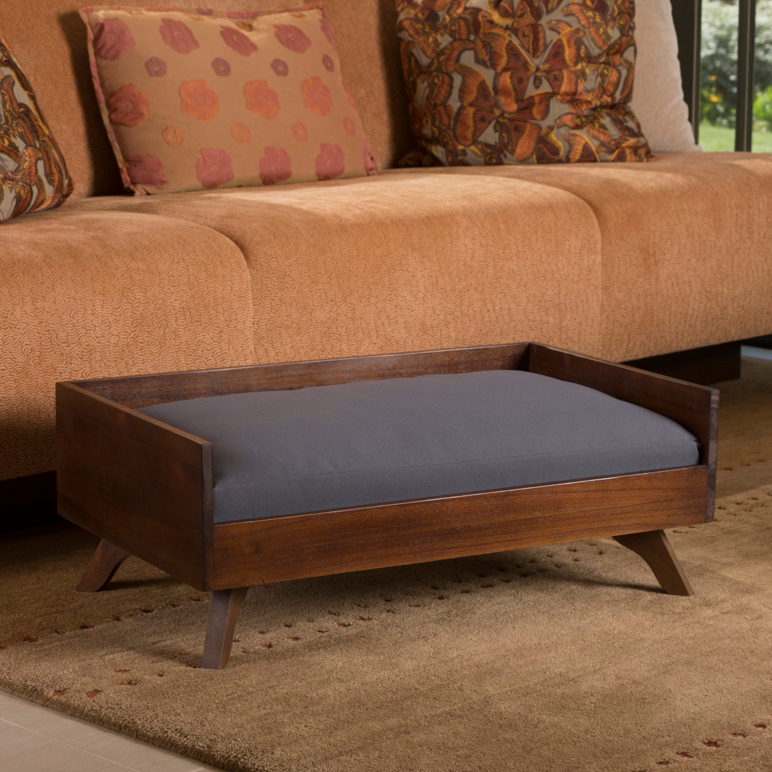 Darren Mid-Century Wood Frame Cushioned Dog Bed