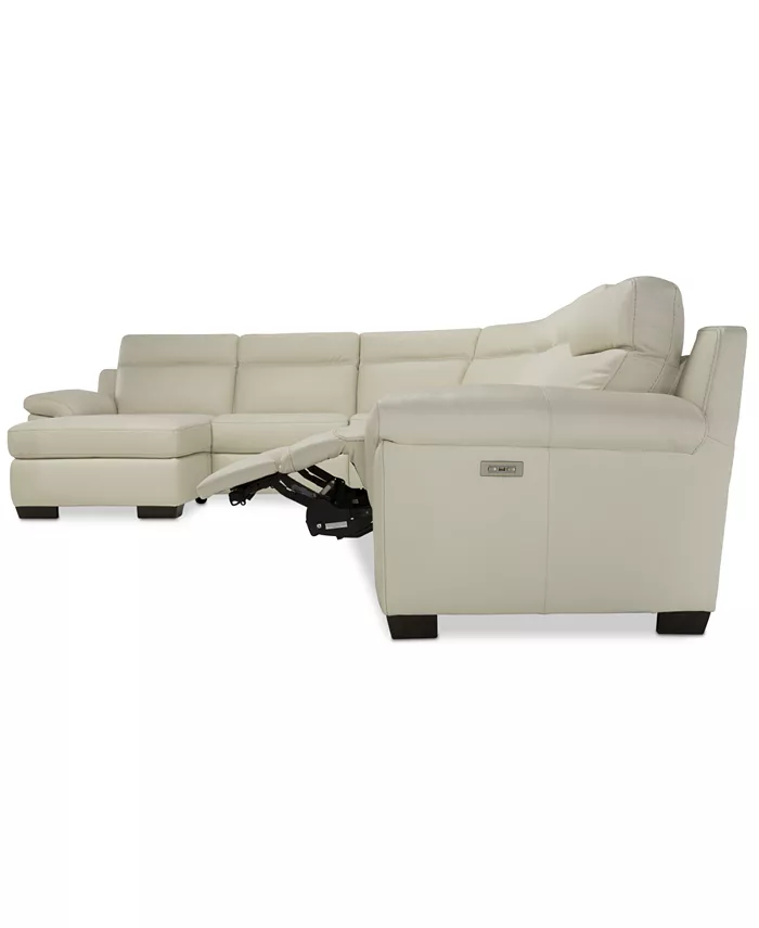 Furniture Julius II 6-Pc. Leather Chaise Sectional Sofa With 1 Power Recliner Power Headrest and USB Power Outlet