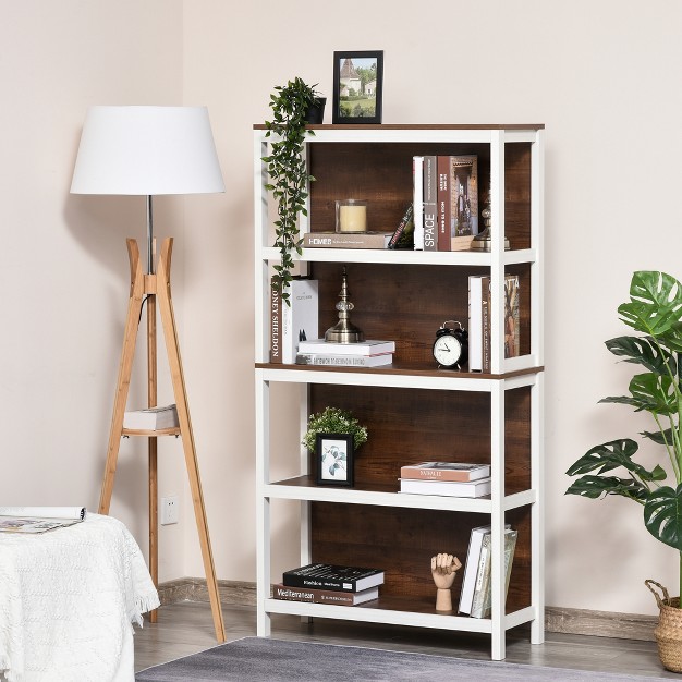 Homcom 4 Tier Bookshelf Utility Storage Shelf Organizer With Back Support