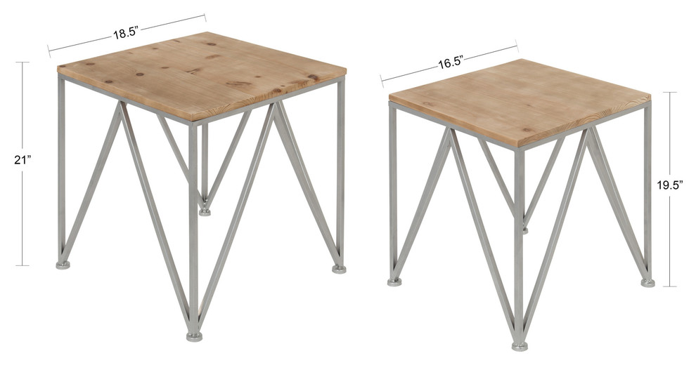 Uzma 2 Set Nesting Metal/Wood End Tables  Silver 2 Piece   Transitional   Side Tables And End Tables   by Uniek Inc.  Houzz