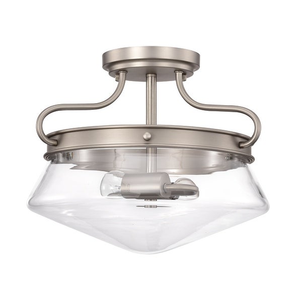 Tayla Matte Satin Nickel 2-Light Metal and Glass Bowl Shade Semi-Flush Mount