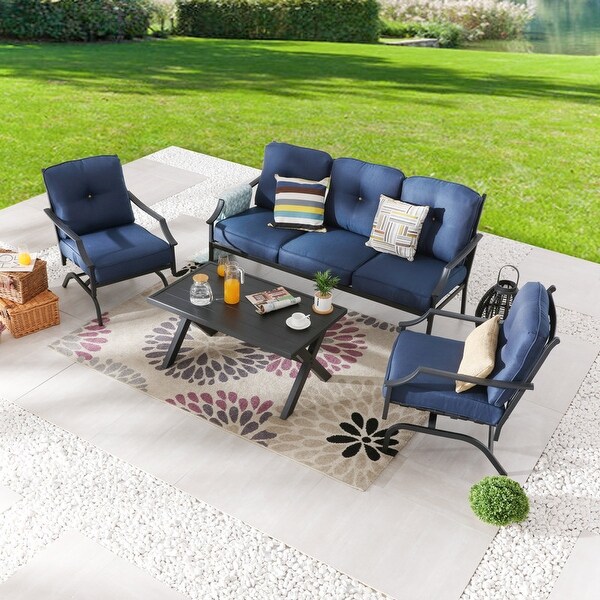 Patio Festival 4Piece Outdoor Metal Sofa and Chair Set with Coffee Table