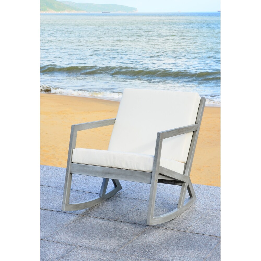 SAFAVIEH Outdoor Living Vernon Grey/ Beige Contemporary Rocking Chair   25.6\