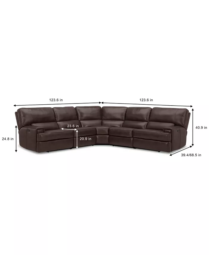 Furniture Binardo 123 5 Pc Zero Gravity Leather Sectional with 2 Power Recliners