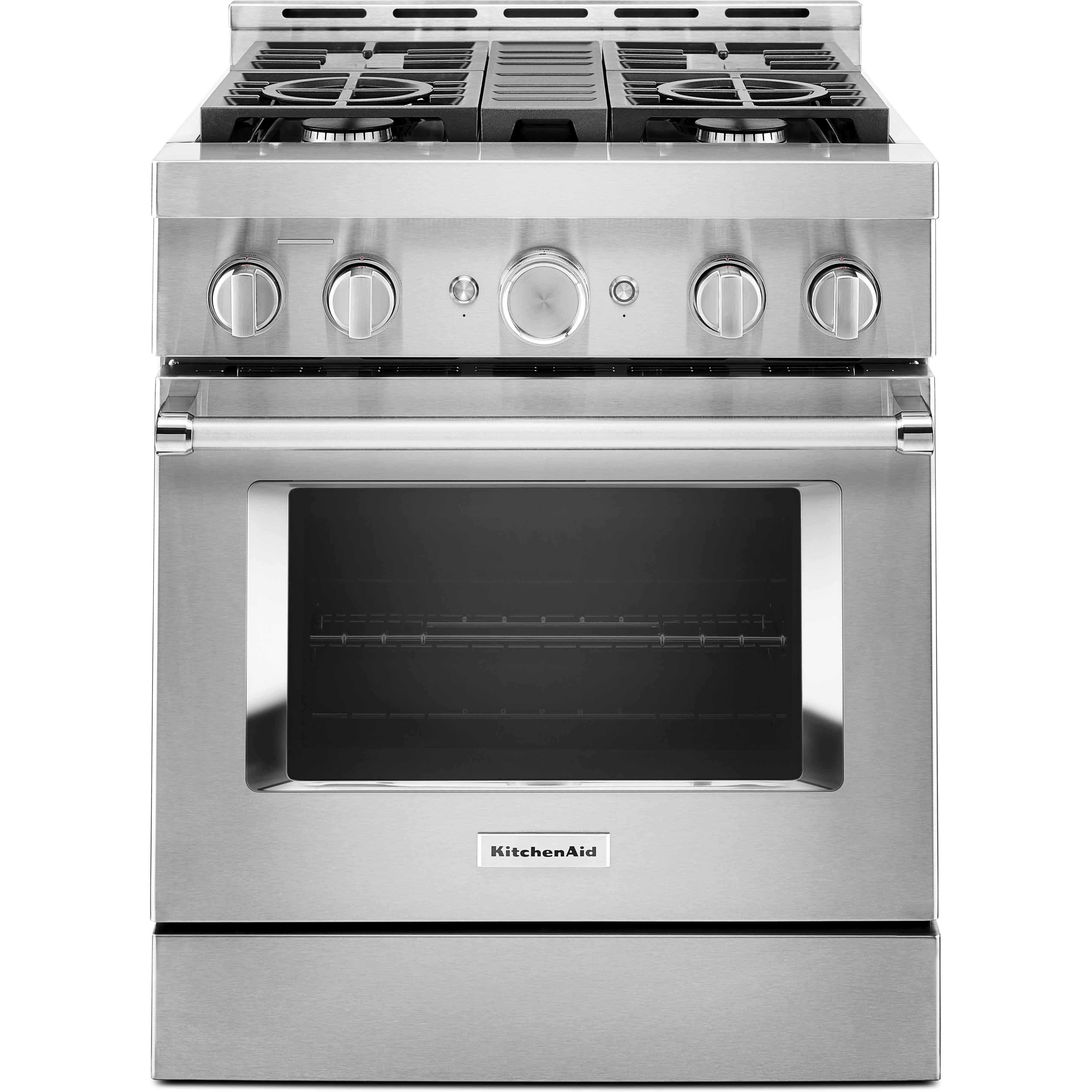 KitchenAid 30-inch Freestanding Gas Range with Even-Heat? True Convection KFGC500JSS