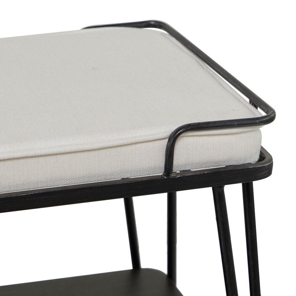 Black Metal Single Shelf Bench with White Upholstered Seat   49 x 16 x 21