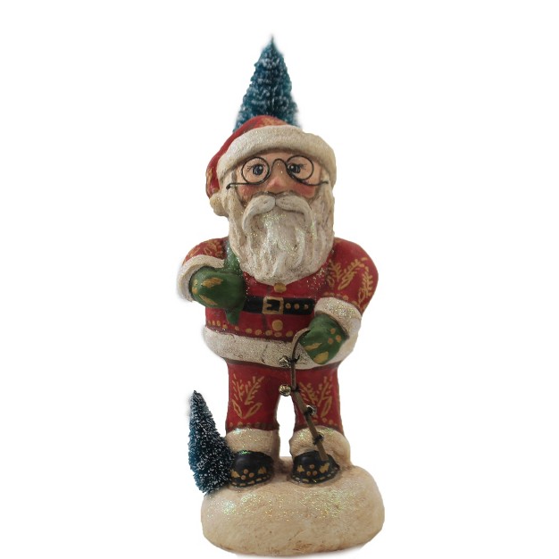 Charles Mcclenning Santa With Bells One Figurine 9 75 Inches Christmas Tree Snow 24150 Polyresin Red