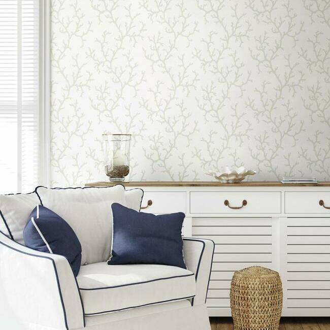 Coral Island Wallpaper in White from the Water's Edge Resource Library