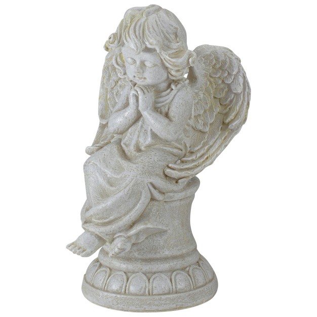 Ivory Praying Angel On Pedestal Outdoor Garden Statue