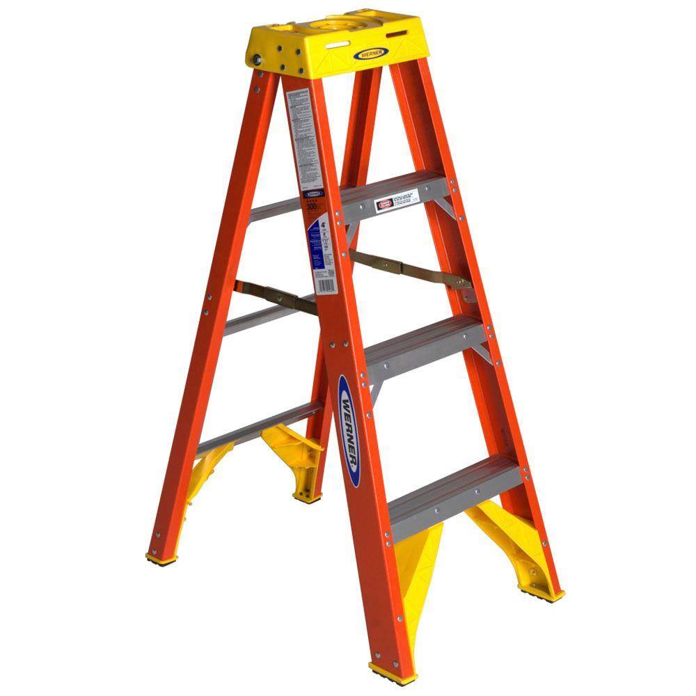 Werner 4 ft. Fiberglass Step Ladder with 300 lbs. Load Capacity Type IA 6204